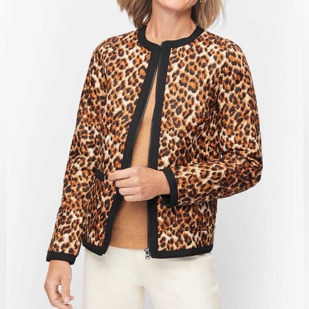 Talbots Animal Print Lightweight Long Sleeve Full Zip Quilted Jacket Sz XS